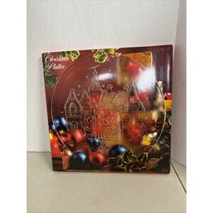 World Bazaars Christmas Platter Embossed Village Glass Serving Plate Made Italy‎